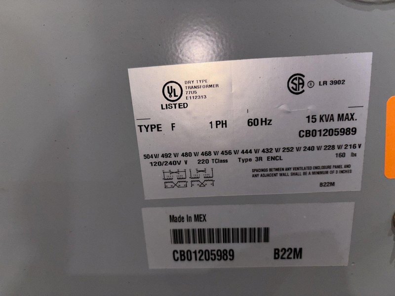 15 KVA MADDOX ELECTRICAL TRANSFORMER, 480 / 240 VOLT: STOCK #23170