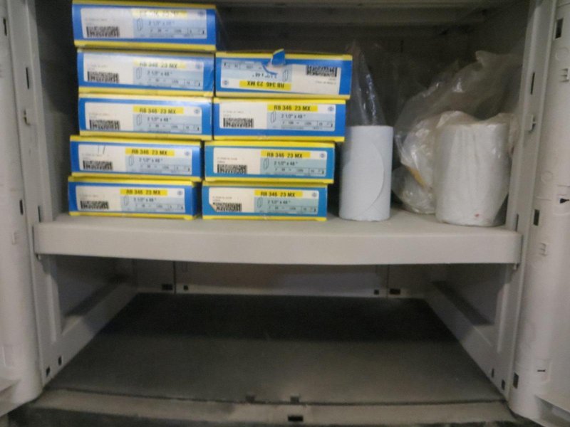 Suncast 2 Door Cabinet with Contents of Scotchbrite Pads Sanding Disks AND More!- Auction Item