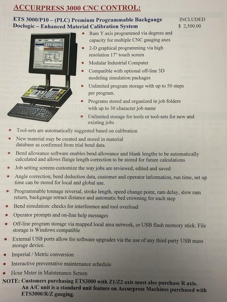 100 Ton x 10′ Accurpress 710010 Press Brake, 2016 – Advantage Package