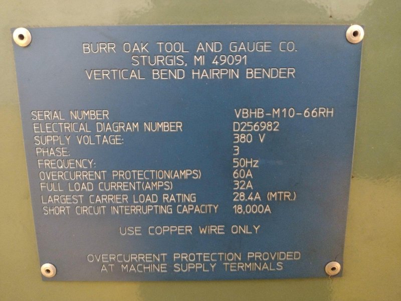 BURR OAK MODEL #VBHB RETURN TUBE BENDER &amp; MODEL #MTCO STRAIGHTENER FEEDER: STOCK #15868