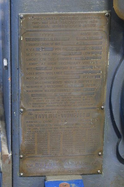 30 KVA TAYLOR-WINFIELD ROCKER TYPE SPOT WELDER  MODEL AR 33-24