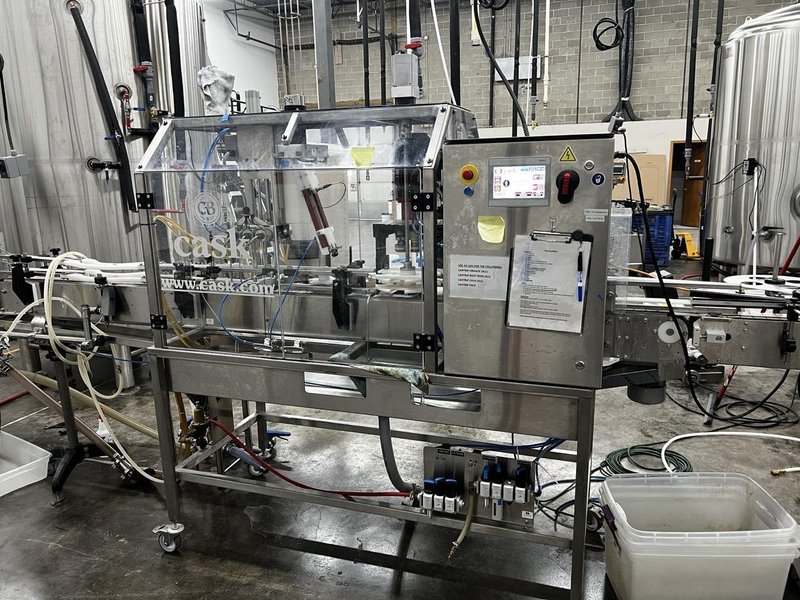 Cask mACS Micro Automated Canning System – 3-Head Filler with Rotary Accumulation Table (15–20 CPM, FESTO Interface)