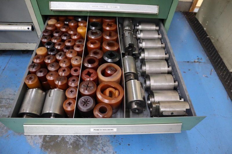 114 Style Turret Punch Tooling in Stanley Vidmar 9 Drawer cabinet- Auction Item