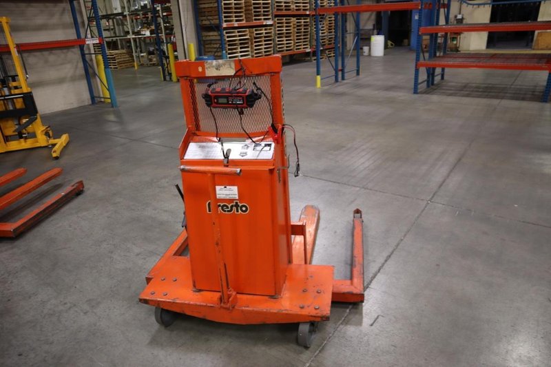 Presto WPS5036-20 Electric Stacker Lift Truck, 2,000# Cap, 36&quot; Lift Height, 42&quot; Forks, 50&quot; Between Outriggers, 12 Volt Battery and Charger- Auction Item