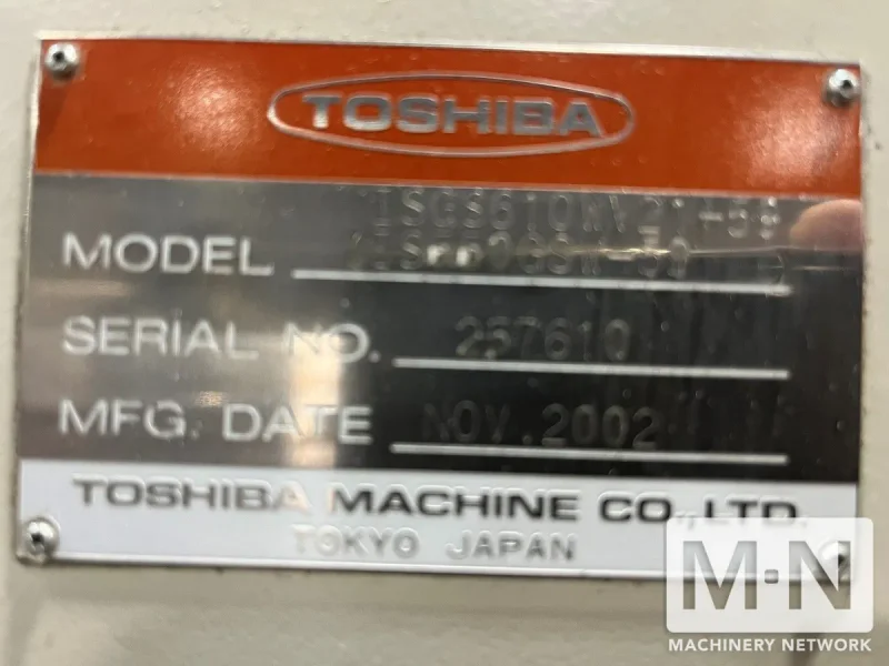 610 TON 126 OZ TOSHIBA MODEL ISGS610WV21-59B INJECTION MOLDING MACHINE MFG 2002
