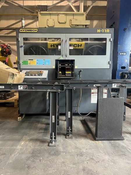 Hyd-Mech Model H-11A Horizontal programmable Automatic saw, 11" x 13" capacity, roller conveyor TS-50 controller. 2015'