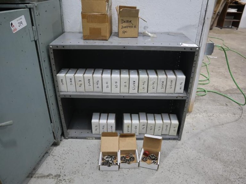 Threading Dies - Many Sizes - with Metal Shelving- Auction Item