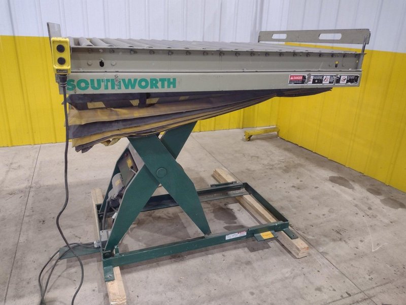 3800 LBS X 60" X 42" SOUTHWORTH MODEL #LS4-36 HYDRAULIC SCISSOR LIFT TABLE WITH ROLLER TOP, 110 VOLT: STOCK #20883