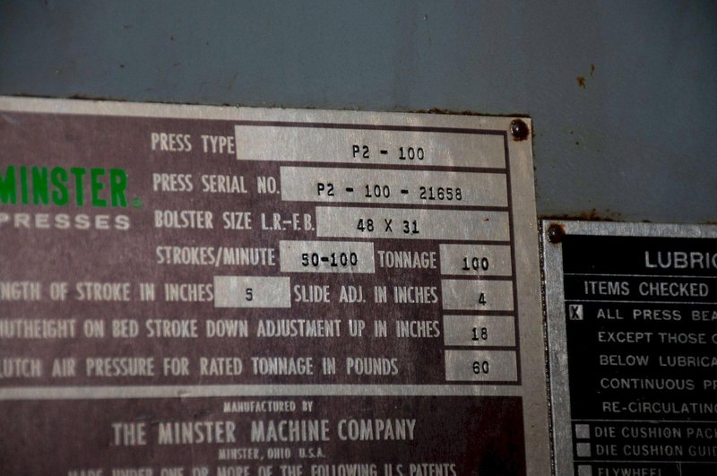 100 TON MINSTER SSDC PRESS