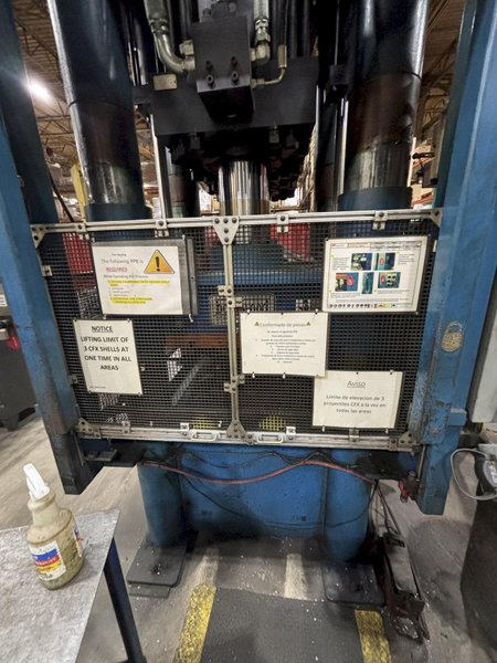800 TON BECKWOOD MODEL #800-30-38 4 POST HYDRAULILC PRESS 12” STROKE : YOBRO #26049