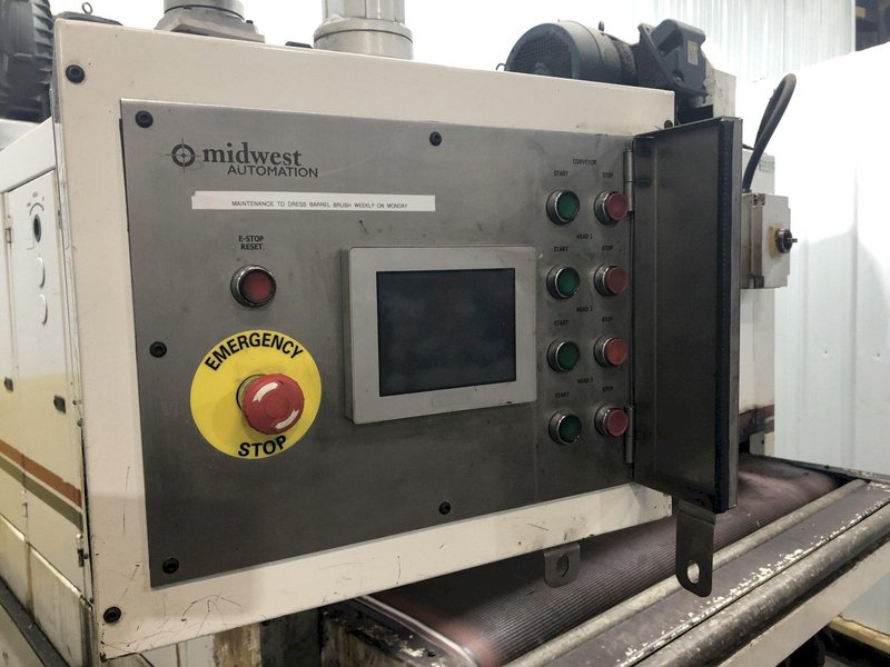 63&quot; MIDWEST AUTOMATION MODEL #N3-6375 3 HEAD WET TYPE BELT DEBURRING GRINDER MACHINE: STOCK 18225