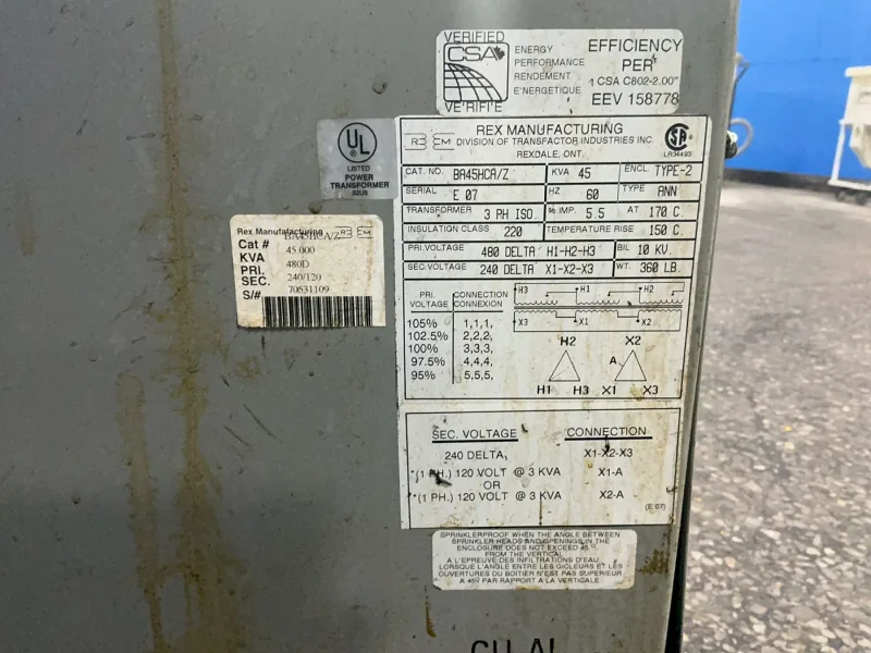 REX POWER MAGNETICS 45 KVA TRANSFORMER  -  BA45HCA/Z