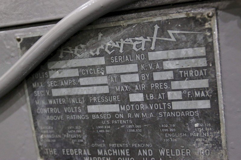 50 KVA FEDERAL MODEL F2 INDUSTRIAL PIPE/ROD BUTT WELDER: STOCK #71075