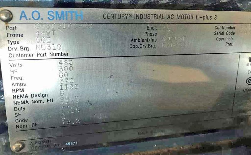 Motor, A.O. Smith/Century, 300 HP AC STOCK# 3938