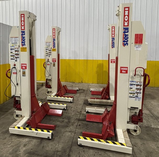 (4) 14,000 LBS STERTIL-KONI ST-1064FWA MODEL #38627535-05  ELECTRIC BATTERY WIRELESS HEAVY DUTY MOBILE COLUMN VEHICLE LIFTS 2019: STOCK #23595