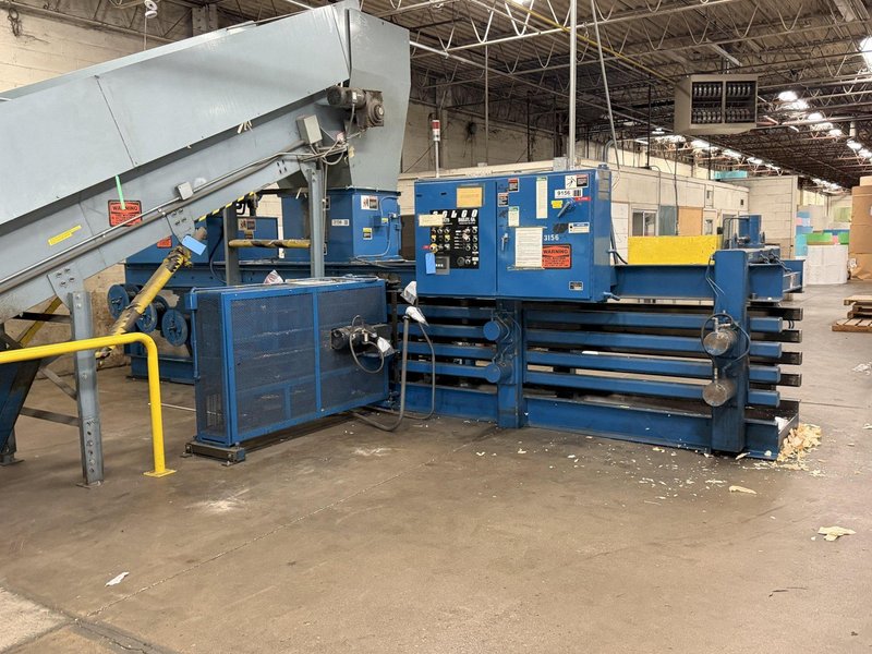 30" X 40" SELCO MODEL HSO-128A AUTO-TIE TOP LOADING HORIZONTAL HYDRAULIC BALER SYSTEM, W/ CONVEYOR &amp; DUMP HOPPER: YOBRO #26210