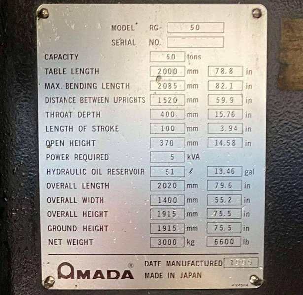 Amada RG-50 CNC Press Brake