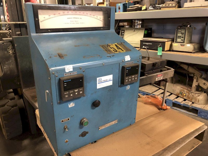 DIETERT MODEL 336A HOT TENSILE TESTER S/N 035 WITH HOENYWELL TOP AND BOTTOM DIGITAL TEMPERATURE CONTROLLERS