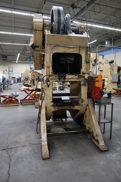 Bliss #29 150 Ton OBI Back Geared Punch Press, Single Crank,  Air Clutch and Brake, Rowe 24" Press Feed
