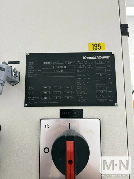 110 TON 3.2 / 2.4 OZ KRAUSS MAFFEI MODEL KM110-220-160 CZ 2-COLOR INJECTION MOLDING MACHINE MFG 2004