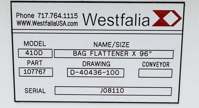 Westfalia  410D  |  96” Bag Flattener