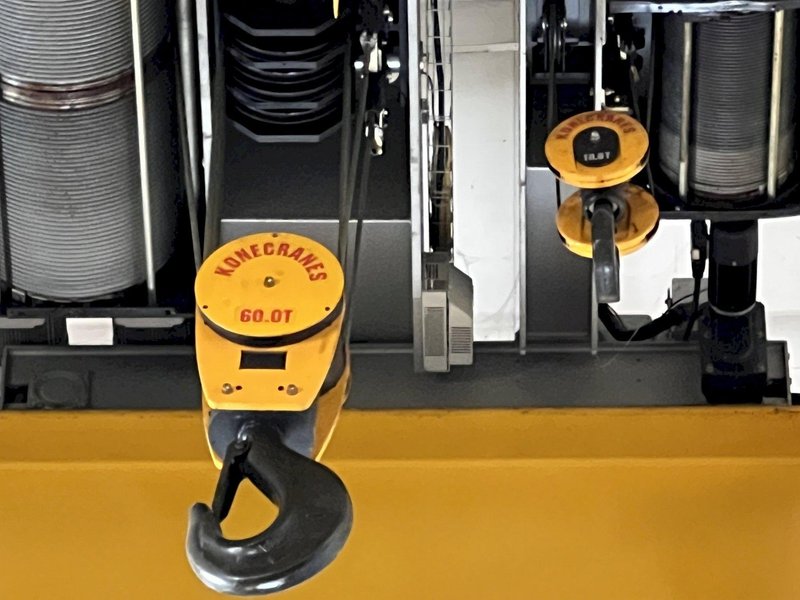 60 TON (10T AUX) x 36' KONE 8-WHEEL DOUBLE GIRDER OVERHEAD BRIDGE CRANE: STOCK #18375