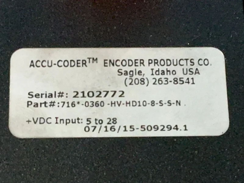 ACCU-CODER INCREMETNAL SHAFT ENCODER  -  716*-0360-HV-HD10-8-S-S-N