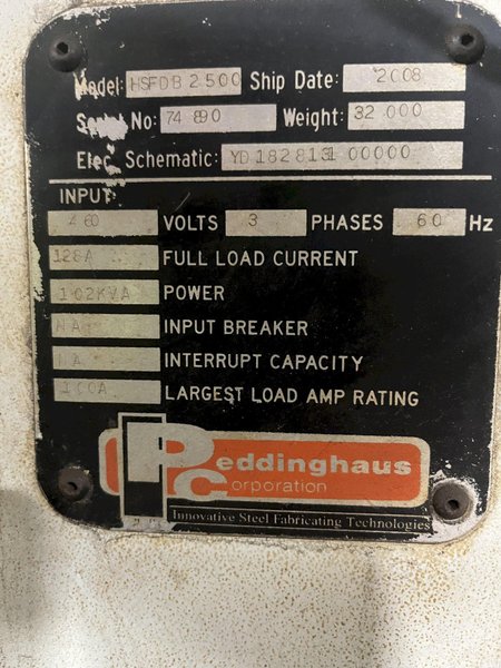 2008 PEDDINGHAUS HSFDB 2500 PLASMA PLATE PROCESSOR YOBRO #24849
