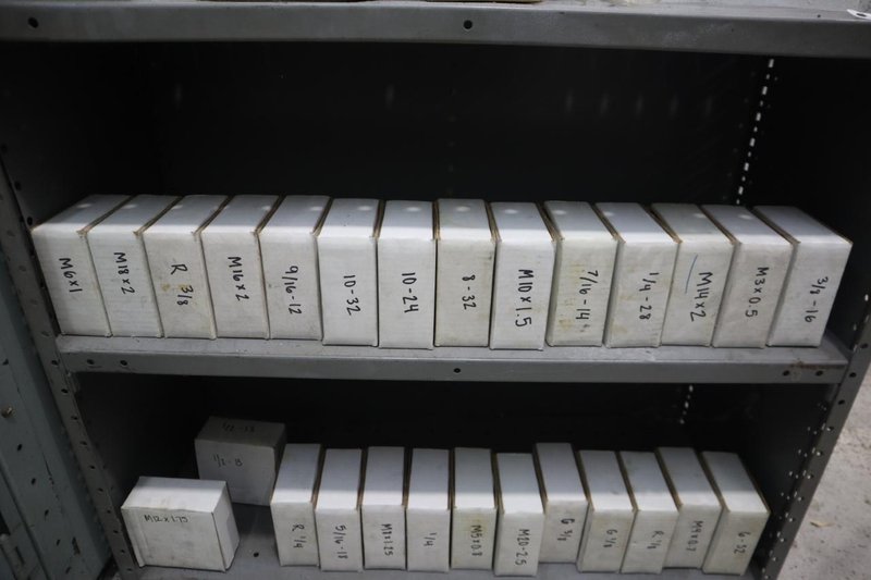 Threading Dies - Many Sizes - with Metal Shelving- Auction Item