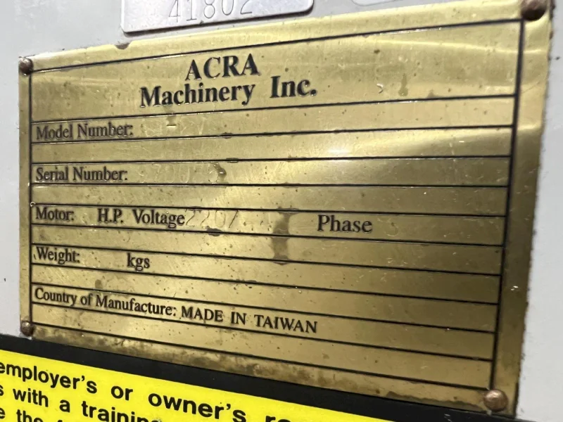 2 HP ACRA MODEL #AM-2V VERTICAL KNEE MILL: STOCK # 4142