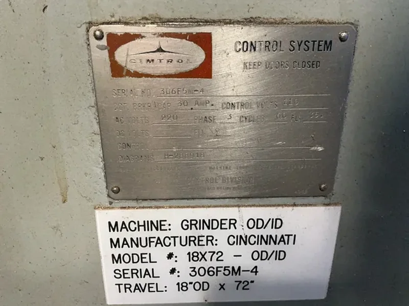Cincinnati 18” X 72” Cylindrical Grinder - 18x72 - Od/id