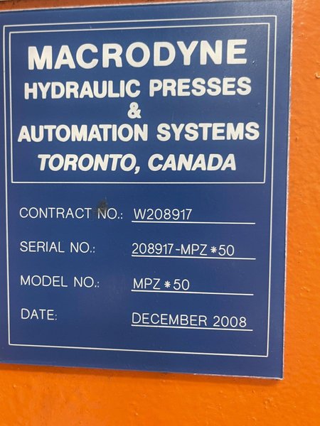 50 ton Macrodyne Model MPZ-50 4-Post Used Hydraulic Press For Sale, Year 2008