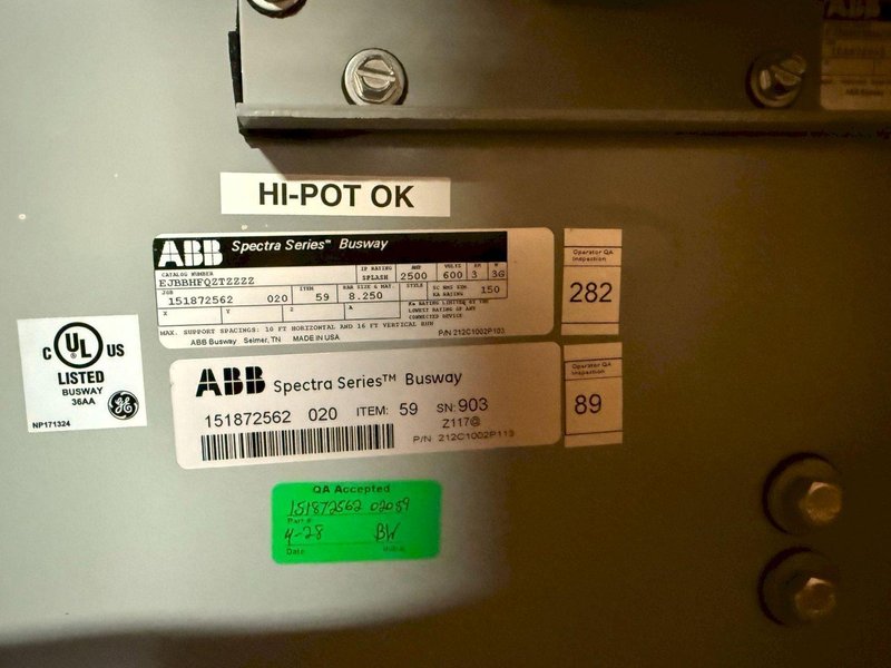 ABB 2500A Spectra Series Copper End Tap Box 600V, 3PH, 3G NEW
