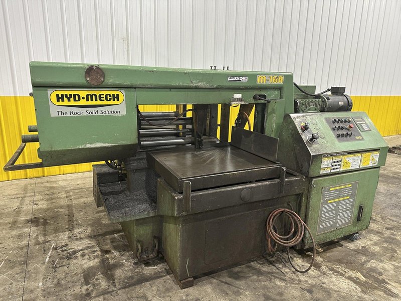 16" x 16" HYD-MECH MODEL #M-16A FULLY AUTOMATIC HORIZONTAL BANDSAW WITH POWER MITRE SWIVEL: STOCK #23105