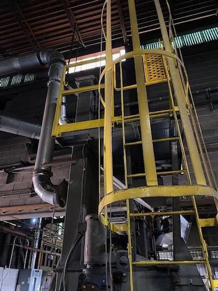 2012 
DeLong 7 super rubber belt tumblast machine rated at 7 cu ft capacity, 20hp direct drive shot wheel, very good condition