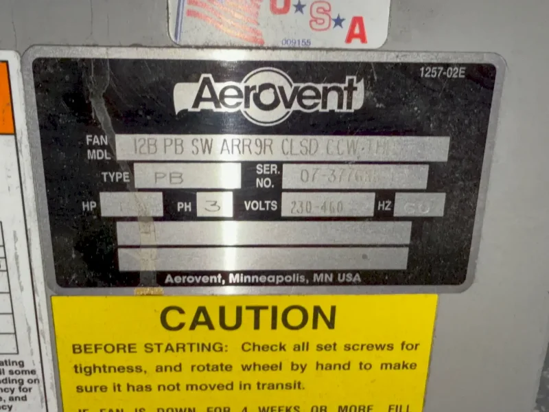 AEROVENT 1 hp BLOWER  -  12b pb sw arr9r