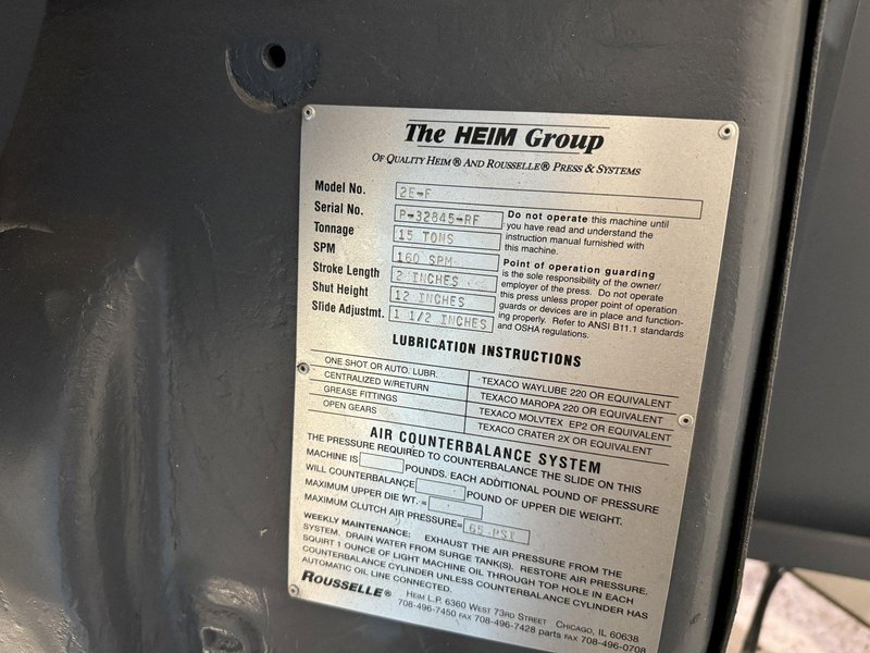 15 TON ROUSSELLE OBI FLYWHEEL PRESS: STOCK #77635