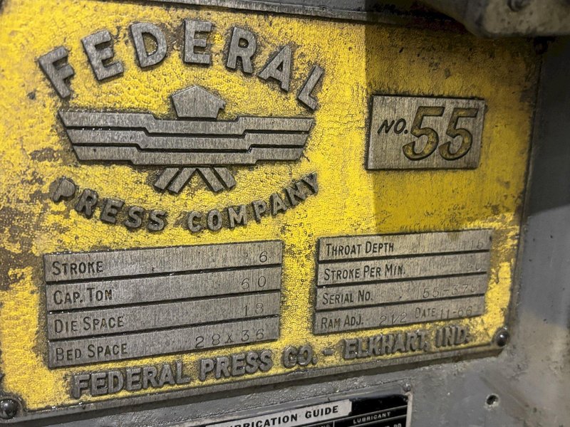 60 TON FEDERAL MODEL #55 OBI FLYWHEEL STAMPING PRESS 6&quot; STROKE: STOCK #23255