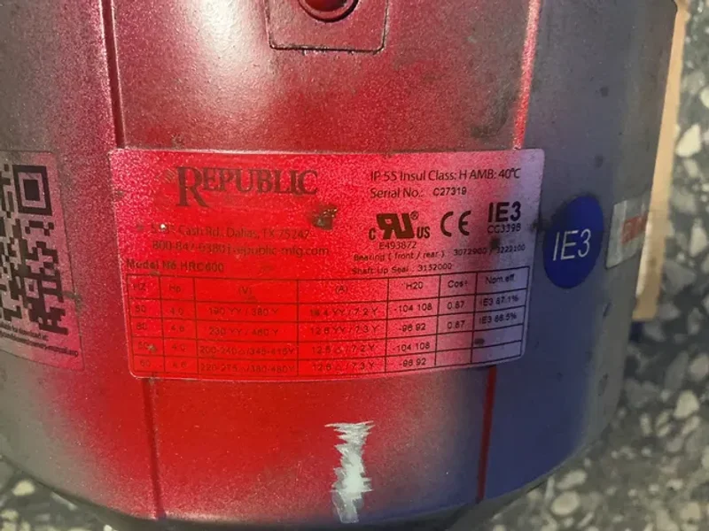 REPUBLIC 4.6/4.0 HP REGENERATIVE BLOWER  -  HRC600