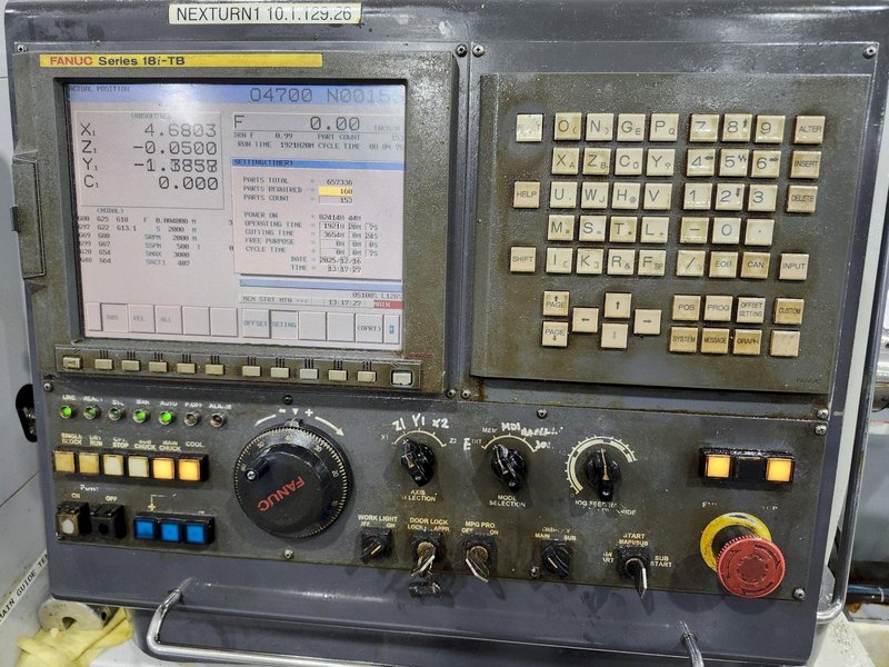 Nexturn SA-32E is a high-precision, 7-axis CNC Swiss Lathe, 32mm, 8000 RPM, Synchronous Rotary Guide Bushing, Fanuc 18i-TB, Spego 124-10 Hyd. Barfeed,  High Pressure Coolant, Chip Conveyor, 10HP, New 2007