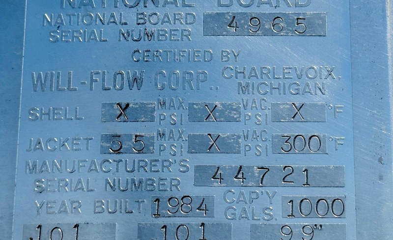 Perma-San 1000 Gallon Jacketed Stainless Steel Storage Tank / Vessel