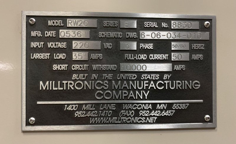 Milltronics Model RW20 CNC Vertical Machining Center, with 15K Spindle