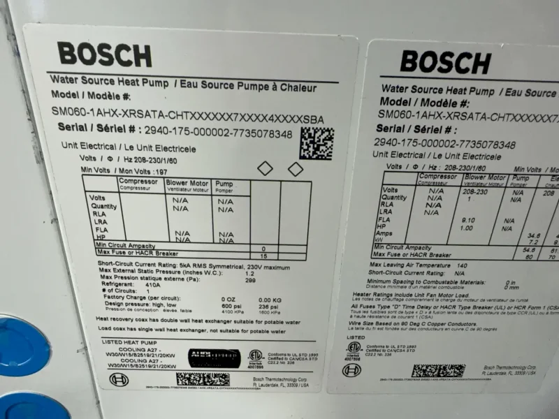 Bosch Water Source Heat Pump - Sm060-1ahx-xrsata-chtx