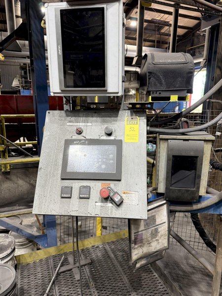 Redford model HS 22 linear shell core machine, Nsn with twin sand feed system, modlified to handle 150# blow head, plc controls, 22" x 26" platen, sand return system