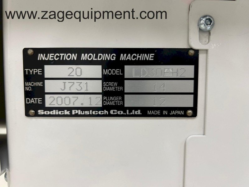 Sodick Used LD30EH2 Injection Molding Machine, 30 Ton, 14mm, Yr. 2007
