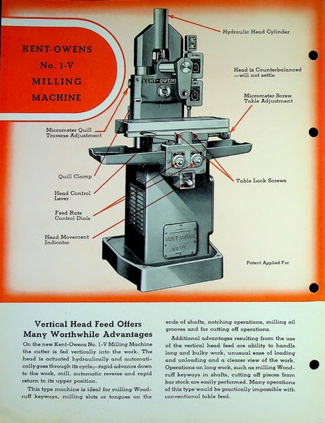 Kent-Owens Model 1-V Horizontal Milling Machine
