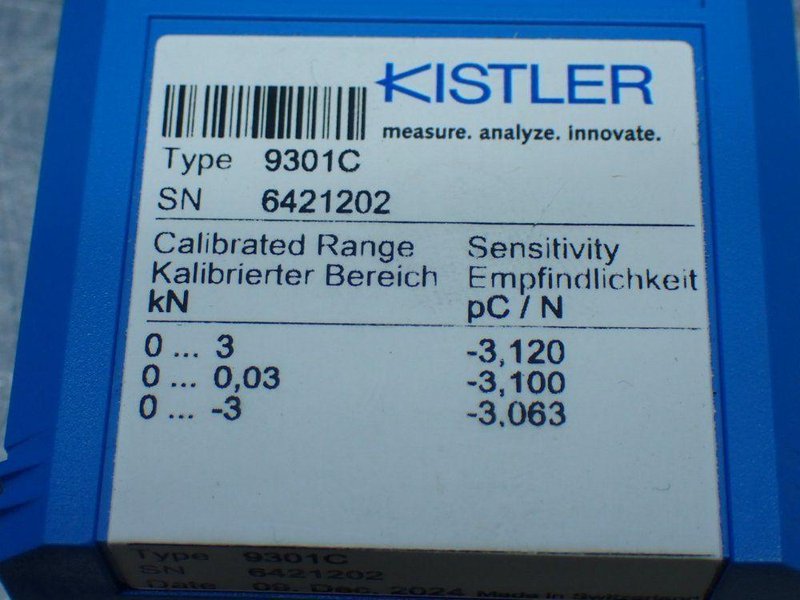 KISTLER FORCE / LOAD SENSOR.   -  9301C