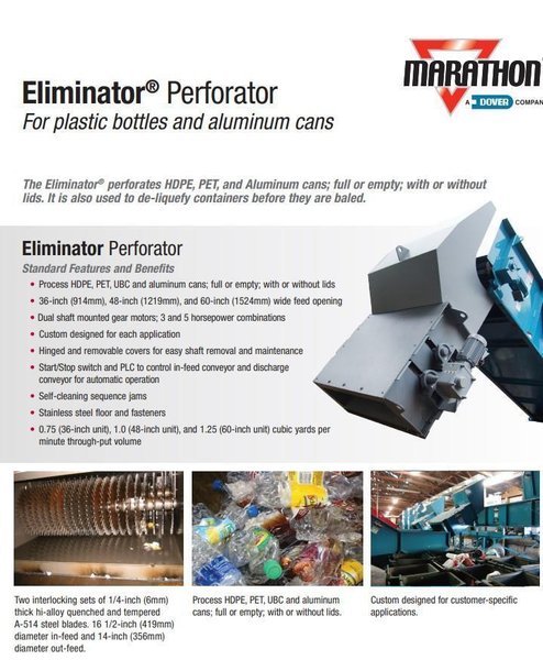 60&quot; WIDE MARATHON MODEL #PERFORATOR FOR PLASTIC BOTTLES &amp; ALUMINUM CANS : STOCK #21935