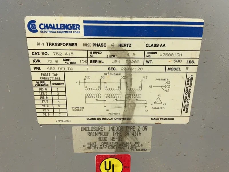 Challernger 112.5 Kva Transformer - 113-415