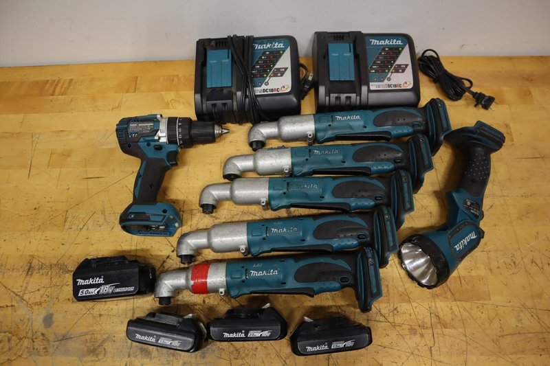 Makita 18V LXT 7-Tool Lot | XPH12 Brushless Hammer Drill, (5) XLT01 Angle Impacts &amp; LED Flashlight w/ Batteries &amp; Chargers- Auction Item